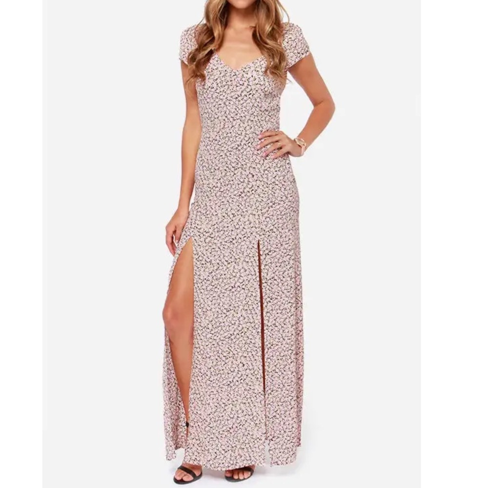 For Love & Lemons Hailey Pink Floral Print Maxi Dress Size Small Slits - Picture 1 of 8